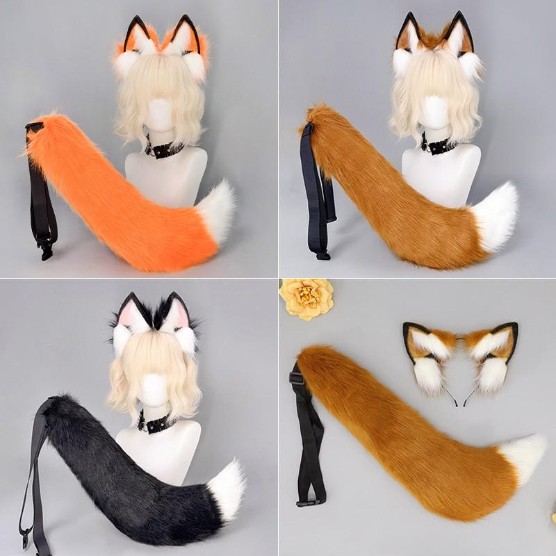 Furry Fox Ears Tail Set Cosplay Anime Convention Costume Accessory Plush Animal Ear Headband