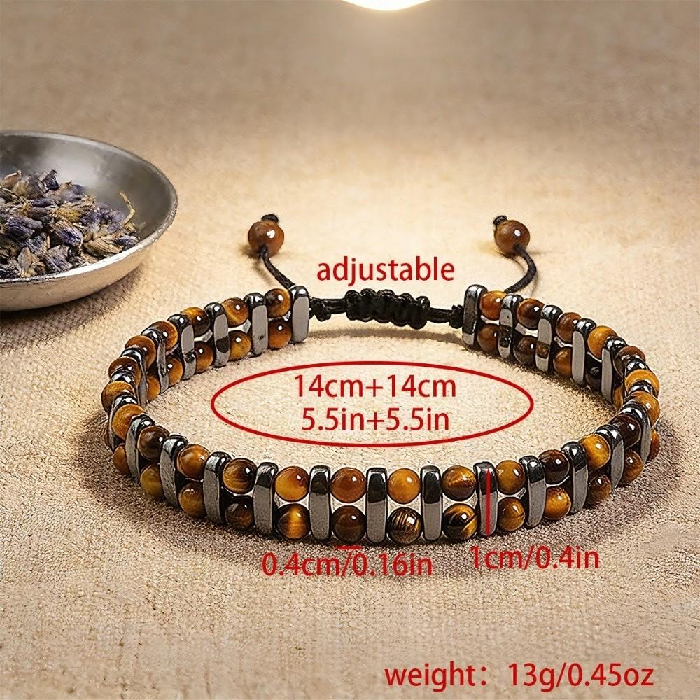 Retro Tiger Eye Stone Bracelet Adjustable Double Row Woven Bracelet Jewelry