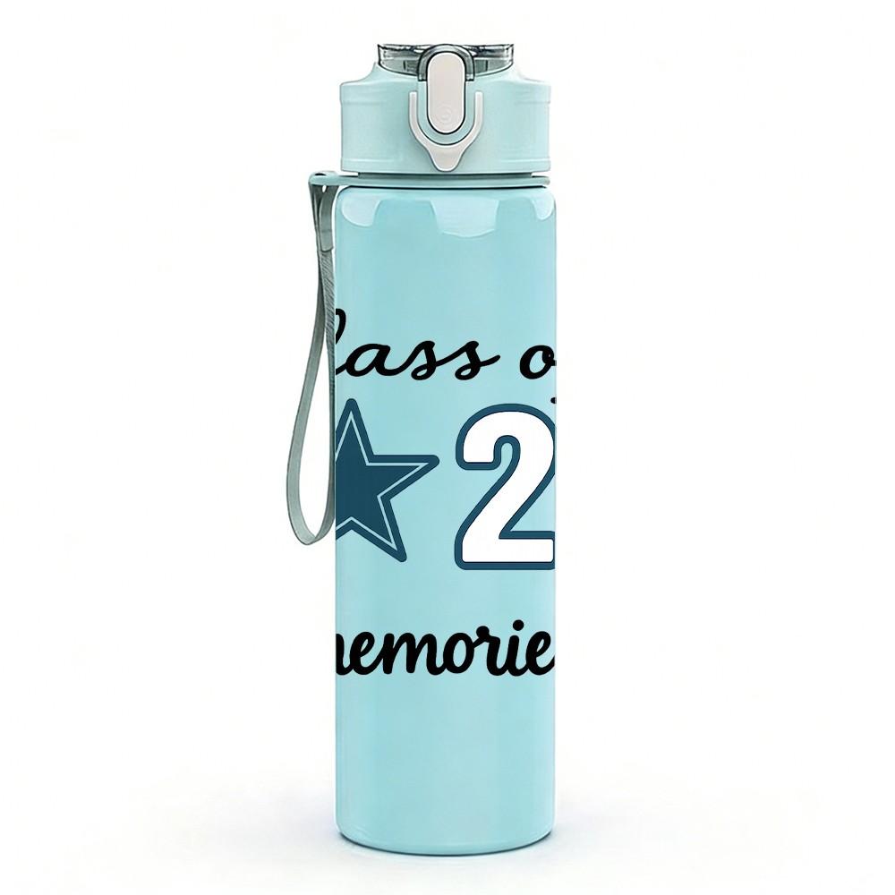 1PC Class Of 26 Memories Text 750ml Color Plastic Sports Water Bottle Leakproof Flip Straw Lid Suitable for Sports Office Home Use