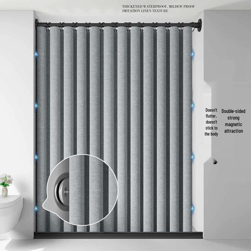 LIEI High-End Double-Sided Waterproof Faux Linen Shower Curtain