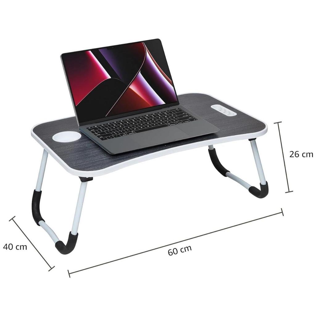 Engineered Wood Foldable Laptop Table with Cup Holder, Tablet Groove and Mini Drawer