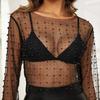 "Diamond Pearl Mesh Long Sleeve Top"