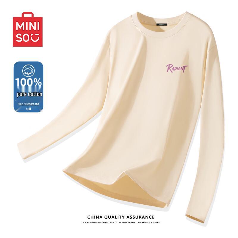 MINISO Men's Pure Cotton Long Sleeve Crew Neck T-Shirt
