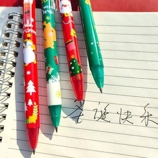 6Pcs Christmas Gel Pens Various Festive Patterns Push-Type Christmas Pens Stationery Supplies Christmas Party Favors
