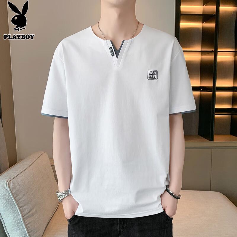 PLAYBOY Men s V-Neck Ice Silk Short Sleeve T-Shirt 3XL
