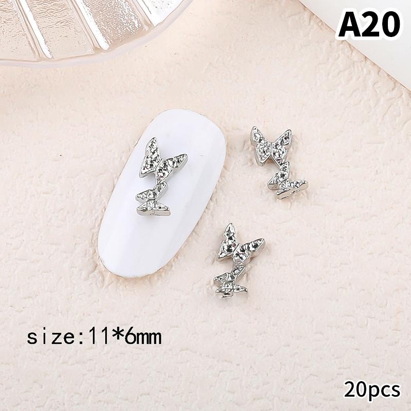 20Pcs Silver Alloy Butterfly Nail Art Bow Charms Accessories Parts For Manicure Doecr Retro Nails Decoration Design Supplies