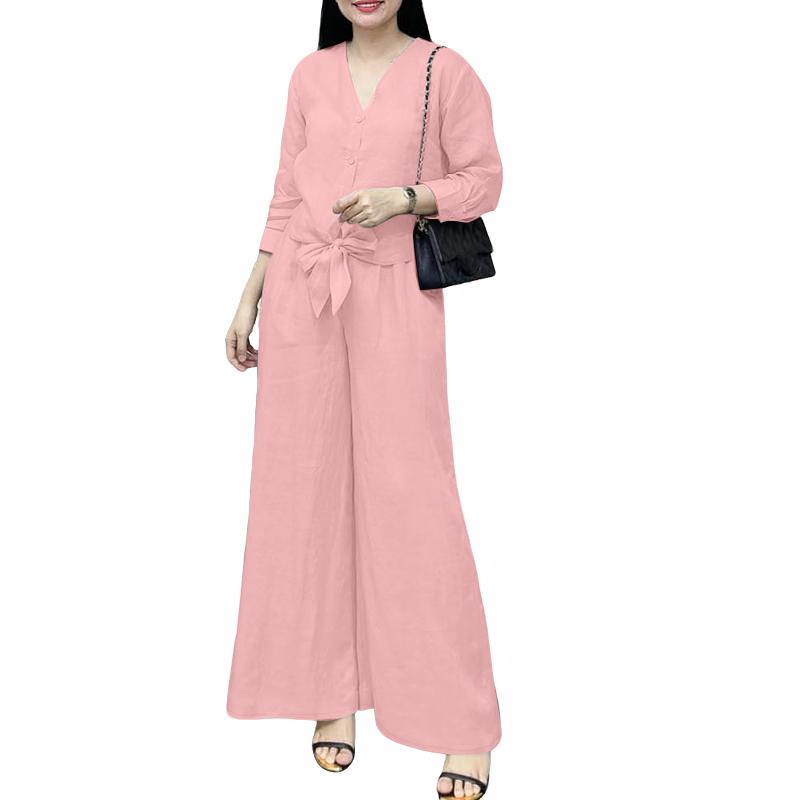 ZANZEA Bluză și pantaloni cu mânecă lungă pentru femei Seturi de costume casual din două piese