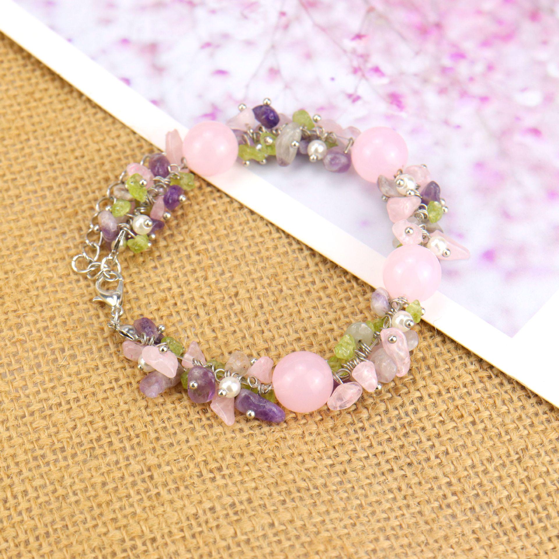 

Adjustable Amethyst Crystal Chip Flower Couple Bracelet Bangle B56