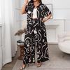 2025 New Plus Size Printed Loose Short Sleeve Cardigan & Wide Leg Pants Set for Women