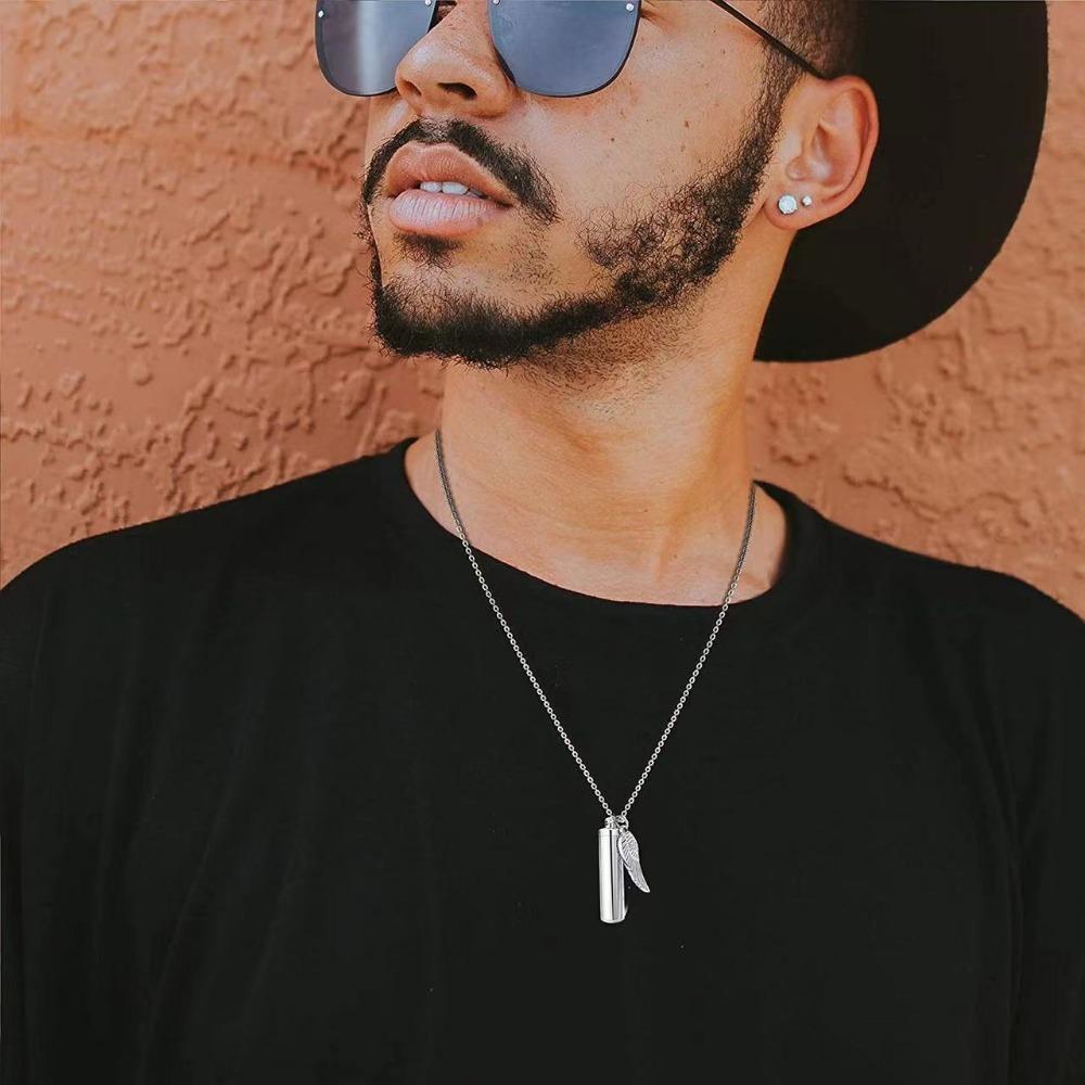 Ashes Pendant Cylindrical Small Wings Memory of Loved Ones Pet Cat Dog Necklace Easy To Carry Everyday Wear Pet Tribute Supplies