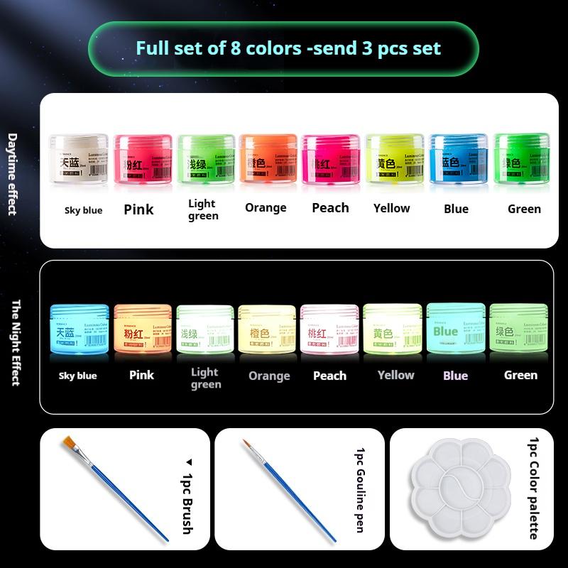 BORRENCE Fluorescent Pigment Luminous Paint 20/60ml 8 Colors Hand-Painted Graffiti DIY Glow-in-the-dark Waterproof Acrylic Paint
