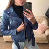 Women Cool Faux Leather Jacket Long Sleeve Zipper Fitted Coat Fall Short Jacket