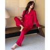 1011 pajamas women's new high-end lace simple long-sleeved pajamas lapel cardigan loungewear set