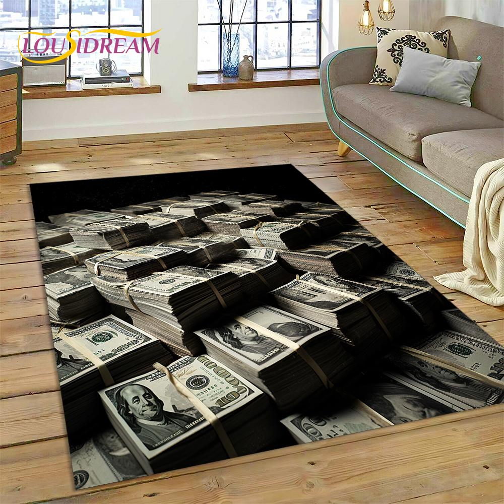 3D Rich Dollar Euro Pound Money Cartoon Carpet Rug for Bedroom Living Room Home Sofa Decoration,Children Large Decor Floor Mat