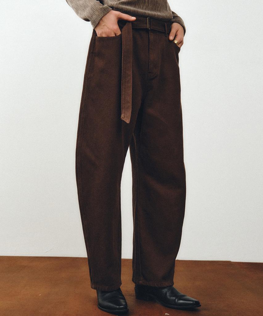 NOIRER Cotton Whipcord Washed Curved Pants (Brown)