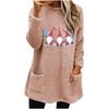 European & American Women's Christmas Gnome Print Plush Hoodie - Round Neck, Loose Fit, Long Sleeve, with Pockets