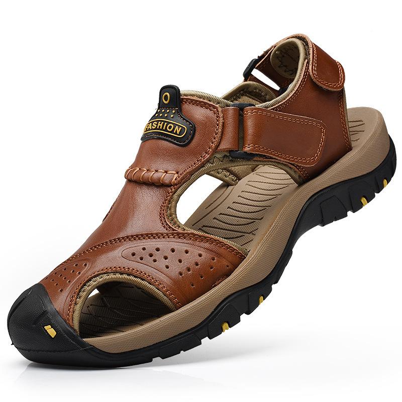 Cheap Large Size Sandals Summer New Men's Hollow Breathable Cool Slippers Outdoor Bag Head Beach Dad Shoes