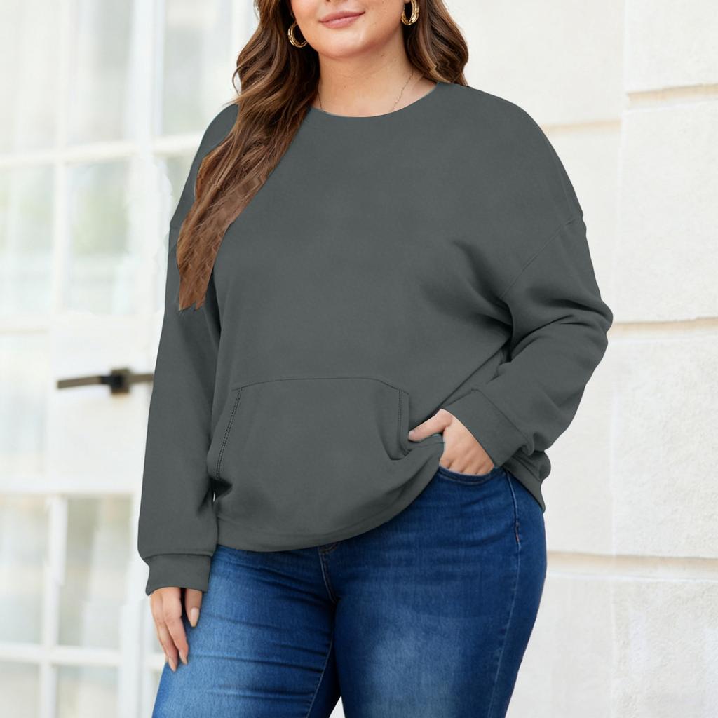 Plus Size Sweatshirt För Kvinnor Oversized Crewneck Långärmad Pullover Toppar