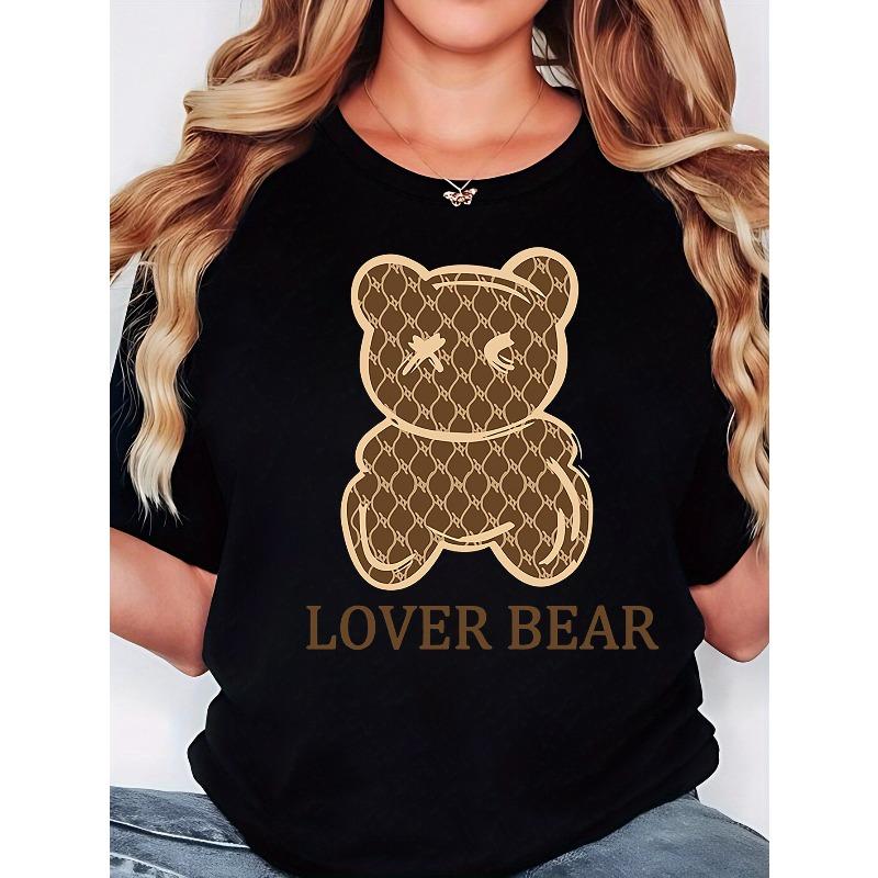 

Women Loverbear Bear Print T-Shirt Round Neck Short Sleeve All-Season Casual Top for Christmas Easter Halloween Thanksgiving 4XL