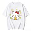 2026 New Summer HelloKitty Cute Graphic Tee Casual Short Sleeve Cotton Top for Women Girls Kawaii Cartoon Print Streetwear