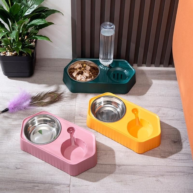 Elevated for Cat Bowl Raised Food Bowls Dish Set with No-Spill Food Water Dispenser Anti-Split