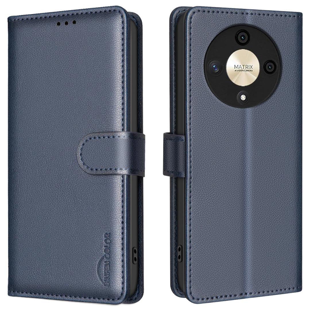 

BINFEN COLOR BF32 For Honor X9b 5G/Magic6 Lite 5G Case Leather Phone Cover Litchi Texture Blue