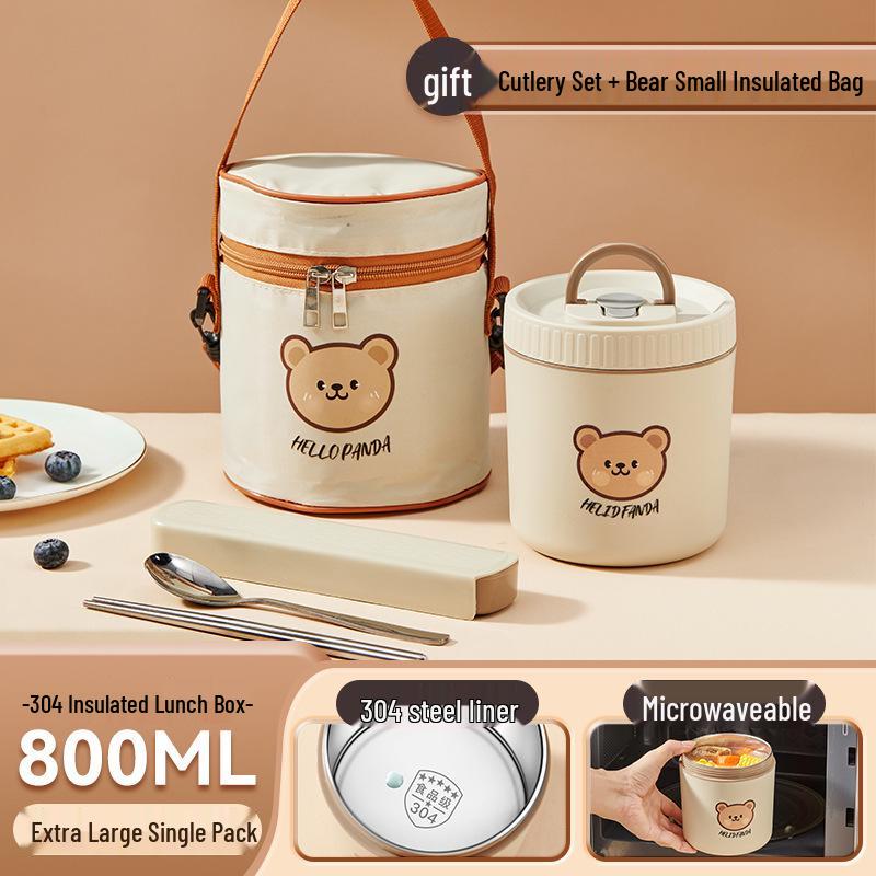 Stainless Steel Insulated Lunch Box & Soup Bowl - Microwave Safe Cartoon Bento for Office Workers