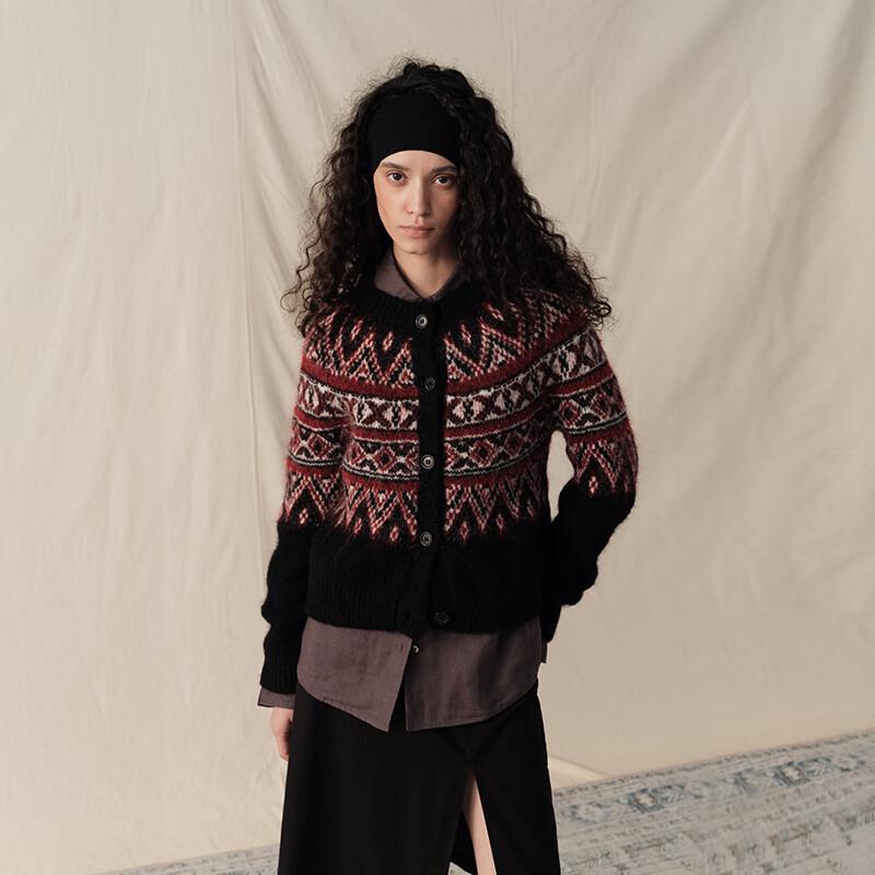 GREEN BELT Women's Retro Fair Isle Knit Cardigan