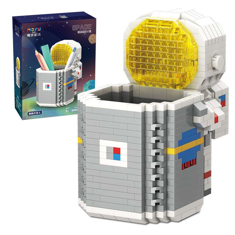 Cartoon Astronaut Building Blocks Pen Container Holder Micro Diamond Small Particles Assembled Building Blocks For Gifts