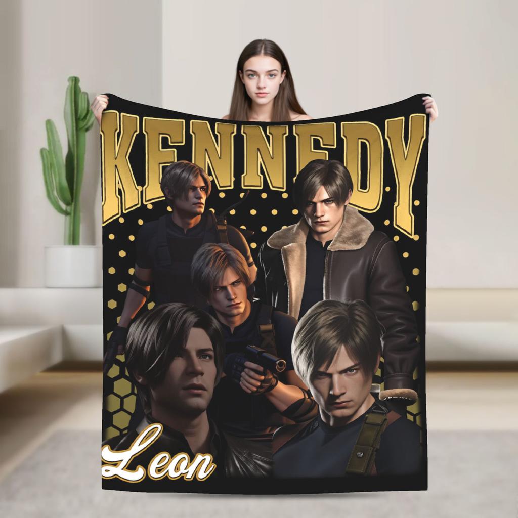 Leon Kennedy Blanket Adults  Flannel Throw Blanket For Sofa Home Comfortable Design Quality Bedspread Gift