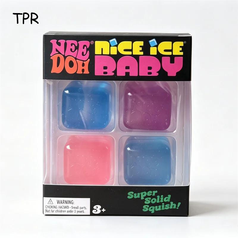 Needoh Nice Ice Baby Mini 4 Pack Squish Cube Fidget Toy Soft Relief Pressure Heal Relax Office Desk Stress Relief Toy for Adults