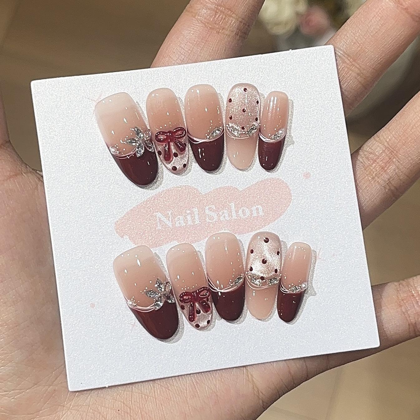 

Клубничный агат Весна Романтичный бордовый французский градиент кошачий глаз бант горошек одежда доспехи L