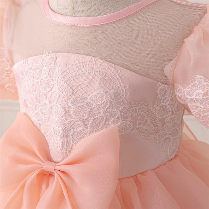 Baby Girls Princess Dress Bow Puff Sleeve Tulle Gown Party Dance Performance