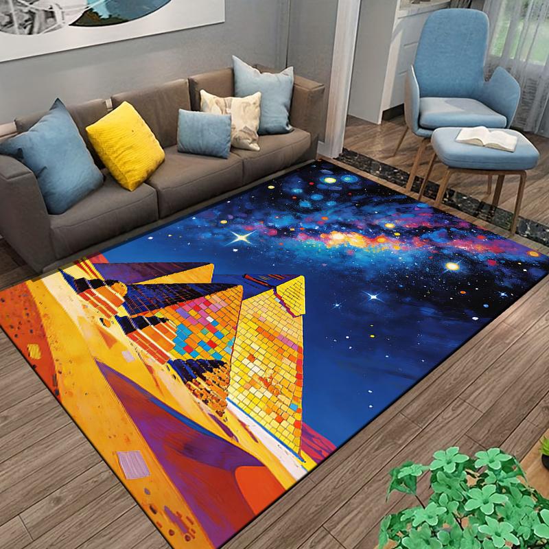 Colorful Pyramid and Starry Night Pattern Carpet for Home Decor Suitable for use as an anti-slip for living room bedroom sofas