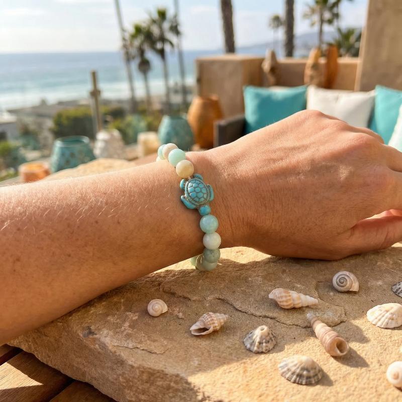Ocean Sea Turtle Beaded Bracelets Bohemian Turquoise Natural Stone Elastic Friendship Summer Beach Jewelry For Women Men