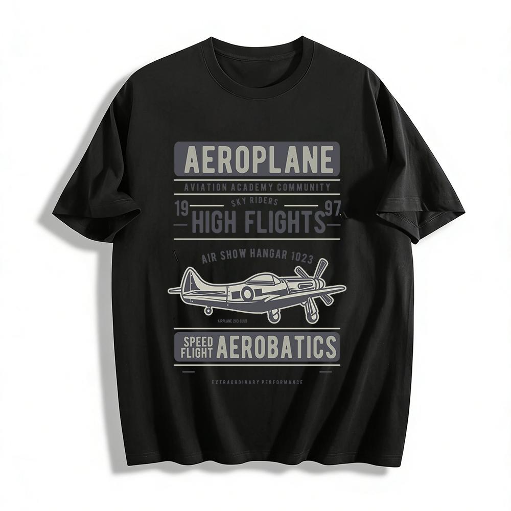 

Vintage Aviation Academy Print Tee Retro Aeroplane Culture Casual Top Pure cotton T-shirt XXS