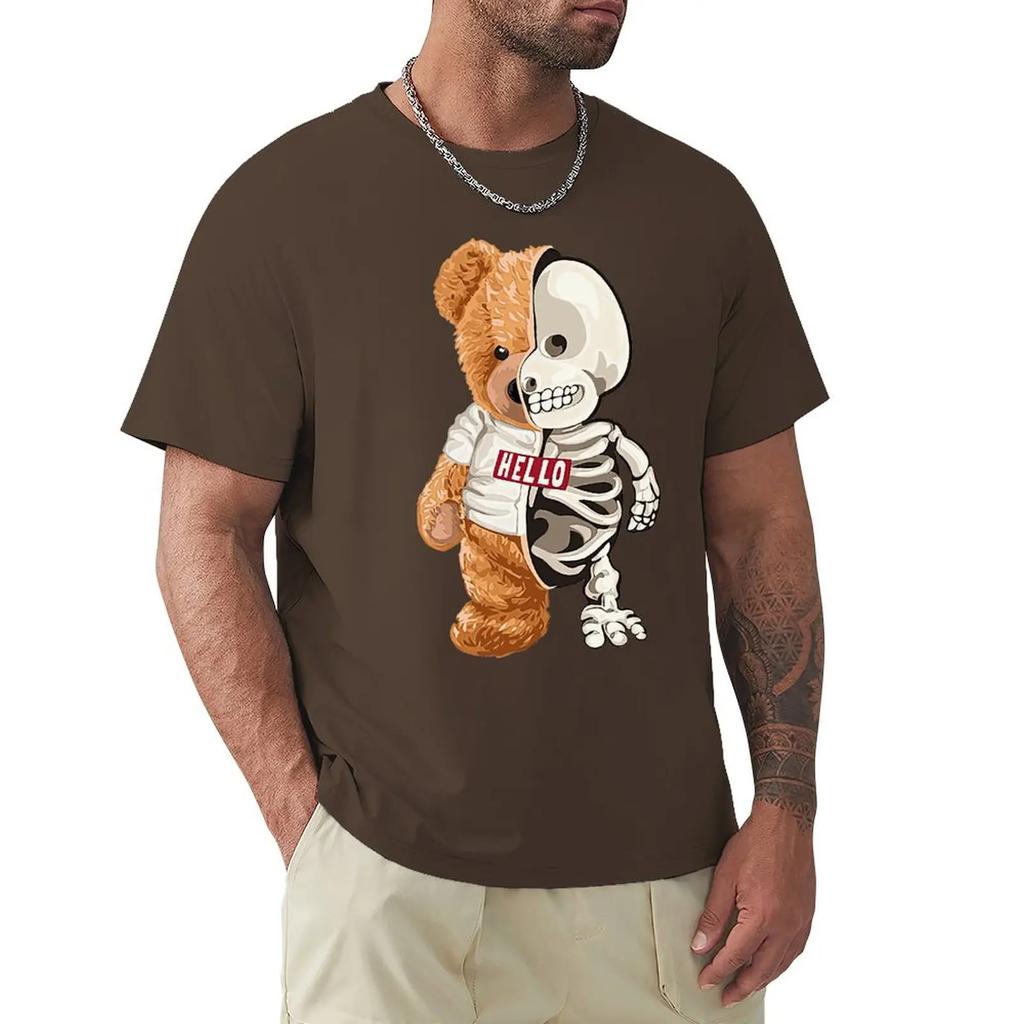 Hello Skeleton Teddy Bear T Shirt Harajuku Short Sleeve T-shirt 100% Cotton Graphics Tshirt Tops
