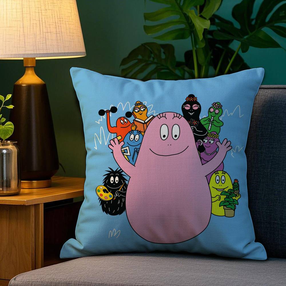 Cartoon Cute B-Barbapapas Pillow Case Plush Fabric Soft Double Sided Print Sofa Cushion Cover Throw Pillow Covers