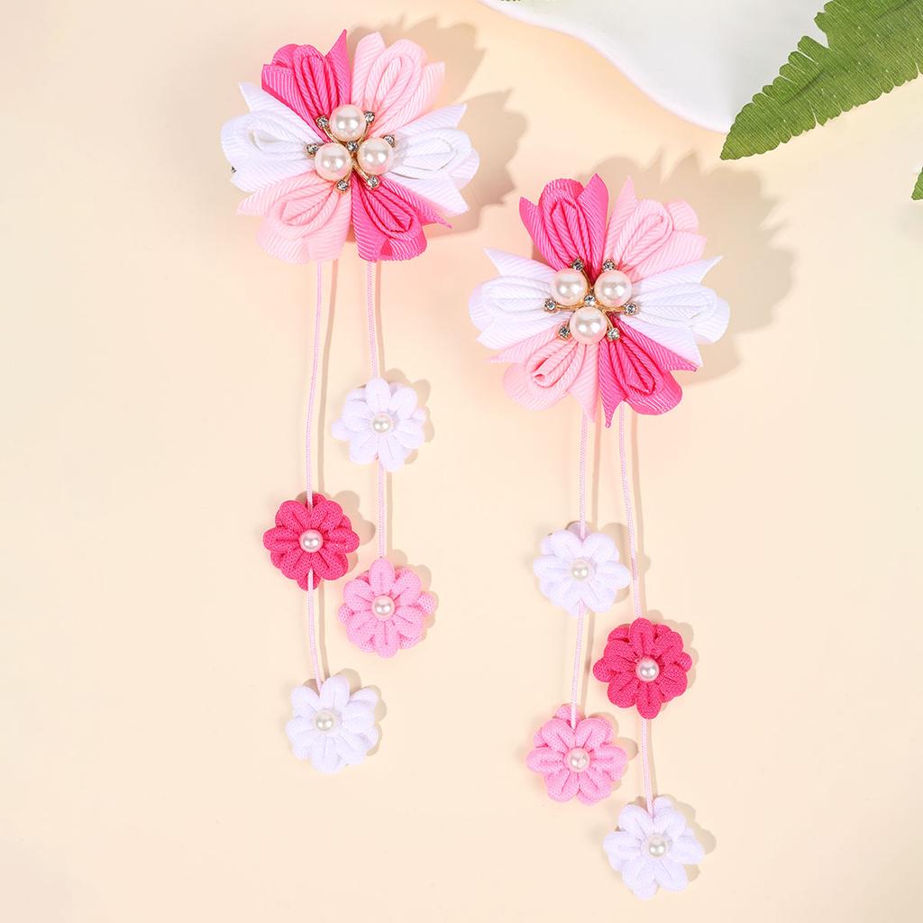 2pcs Flower Hair Clips with Flower Tassel Faux Pearl Hairpins Cute Barrettes Hair Accessories for Girls Headwear Hair Pin