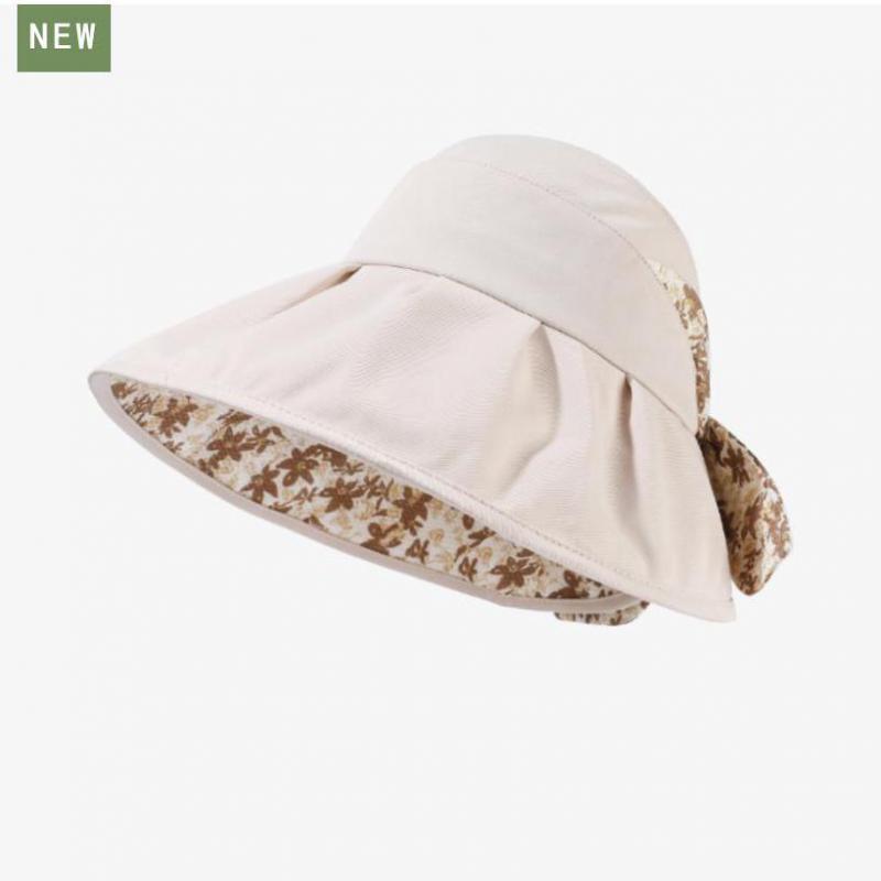 

Spring Summer Hats For Women Wide Brim Floral Bow Bucket Hat Foldable Fisherman Cap Sun Hat Uv Protection Sunscreen Sunhat Korea 56-58cm бежевий