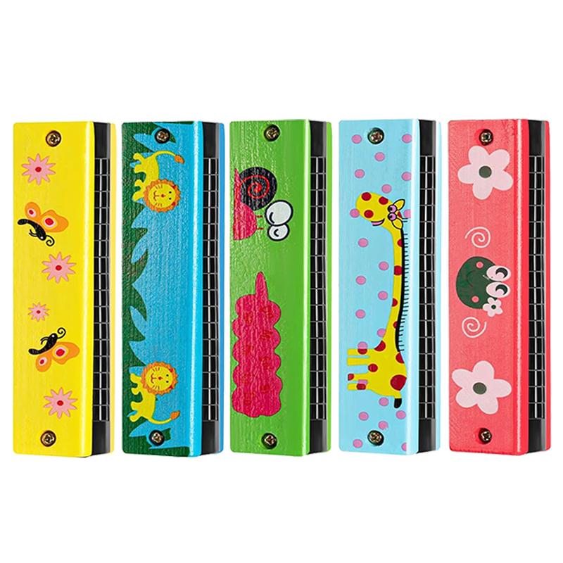 2/3pcs Children Wooden Harmonica Toys 16-Hole Musical Instrument Play for Kids Gifts Animals Painted Early Educational Toys TMZ
