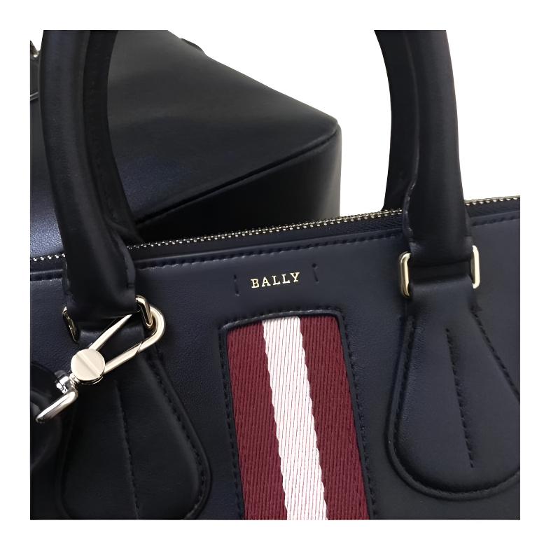 Bally Classic Stripe Logo Dainty Md. O Leather Boston Bag Women Handbags Black 6219721