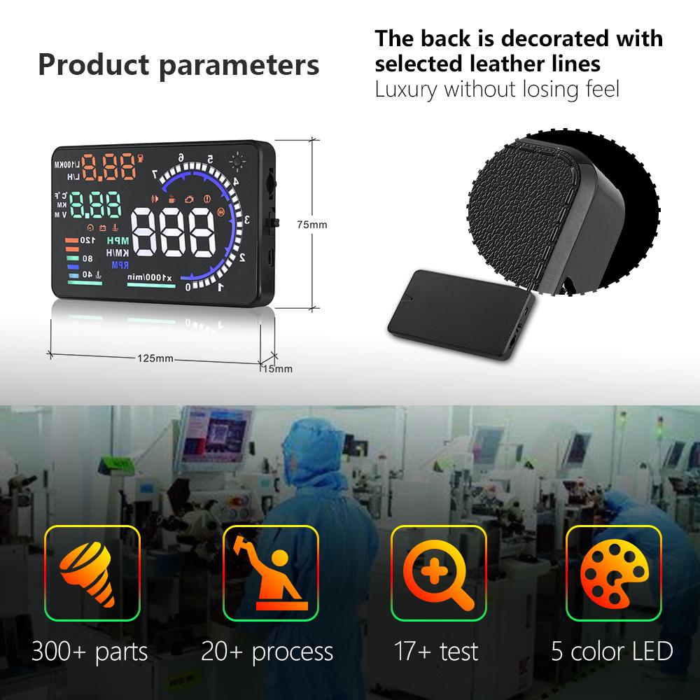 A8 OBD2 HUD Car OBD Head Up Display Speed Water Temp RPM Voltage Fuel Consumption Windshield Projector With Alarm Digital Gauge