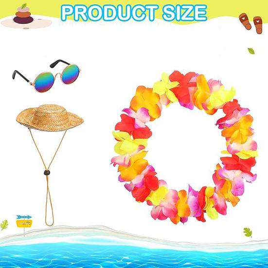 Hawaiian Porch Goose Outfits Summer Lawn Goose Costume Straw Hat And Hawaiian Lei Sunglasses Set for 23/17'' Lawn Patio Goose Statue