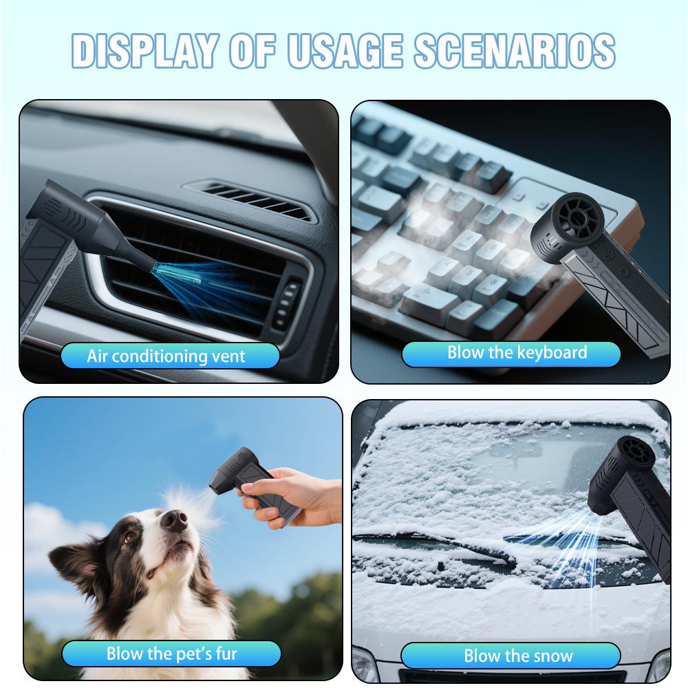 Pro Turbo Luftgebläse | Kabelloser Sturmwind für verschiedene Szenen für Autodetailing/Tastatur/Werkstatt | LED-Sicherheitswarnsystem