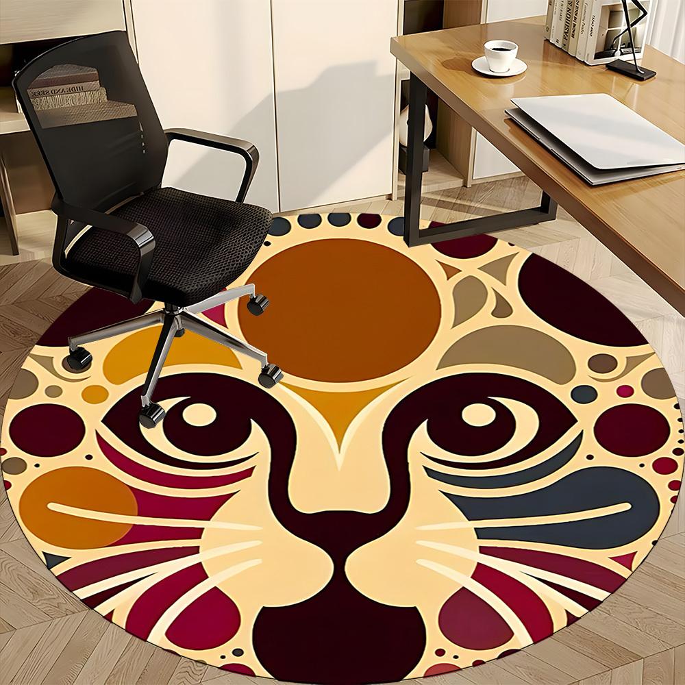 1pc Lion Safari Office Round Area Rug, Indoor Mat Suitable For Office, Under Office Chairs Bedroom Living Room Home Decor, Room Deco 064