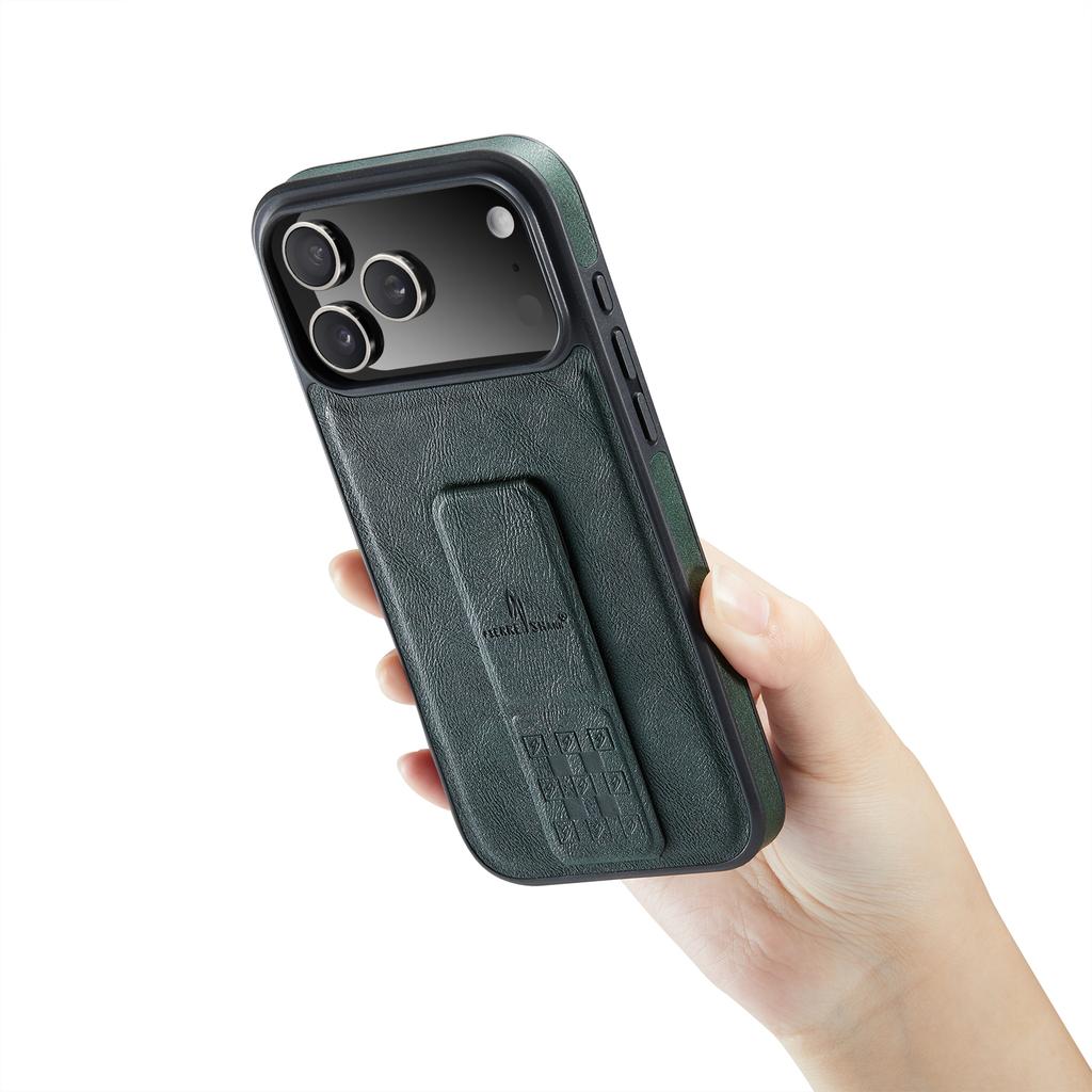 Magnetic Wristband Stand Leather Case for IPhone 17 Pro Max 17E Air 16e 16 Pro 15 14 Plus 13 12 Finger Clip Holder Phone Cover