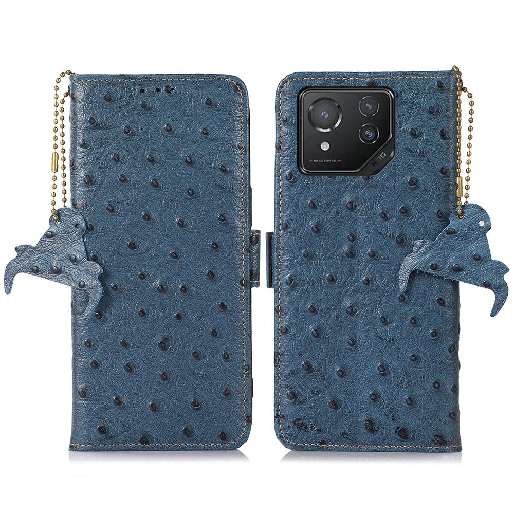 For Asus ROG Phone 8 5G/Phone 8 Pro 5G Ostrich Texture Wallet Case Genuine Cow Leather Phone Cover