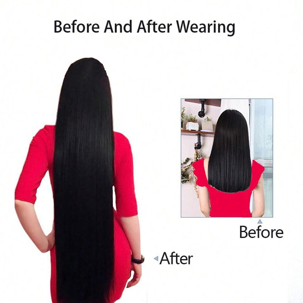Syntetisk 20-40 tommer ekstra langt rett hårforlengelse 5 klips Svart Blond Brun Høytemperatur Fake Hairpiece