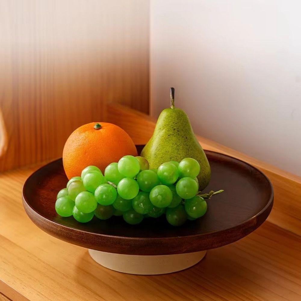 Vintage Holz Kuchenteller Runder Tischplatte Obst Süßigkeiten Tablett Hoher Fuß Display Ständer Heimdekoration